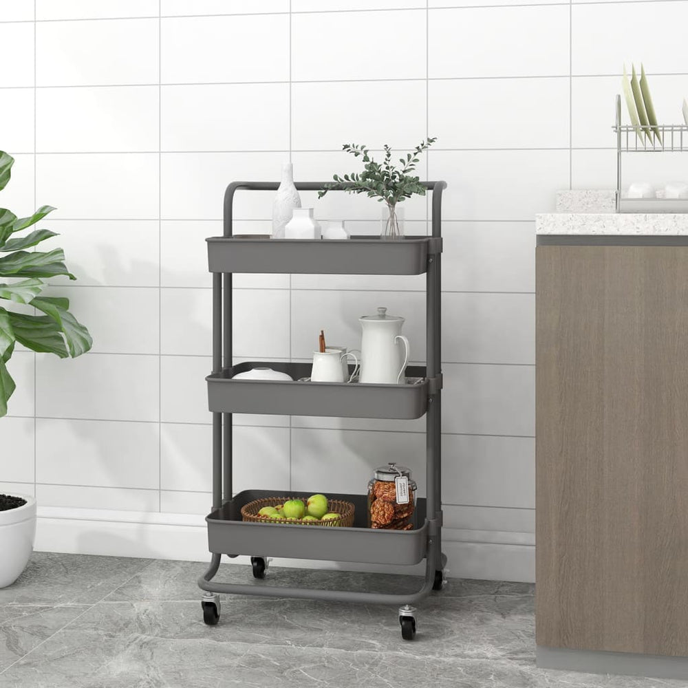 vidaXL Kitchen Trolley 3 Tiers Grey 42x35x85 cm Iron and ABS