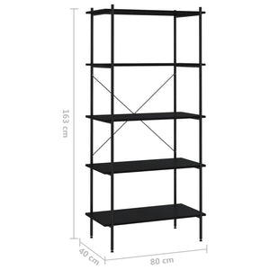 Schwarzes Regal mit 5 Böden 80x40x163 cm