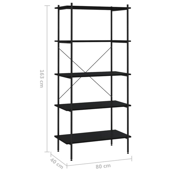 Schwarzes Regal mit 5 Böden 80x40x163 cm