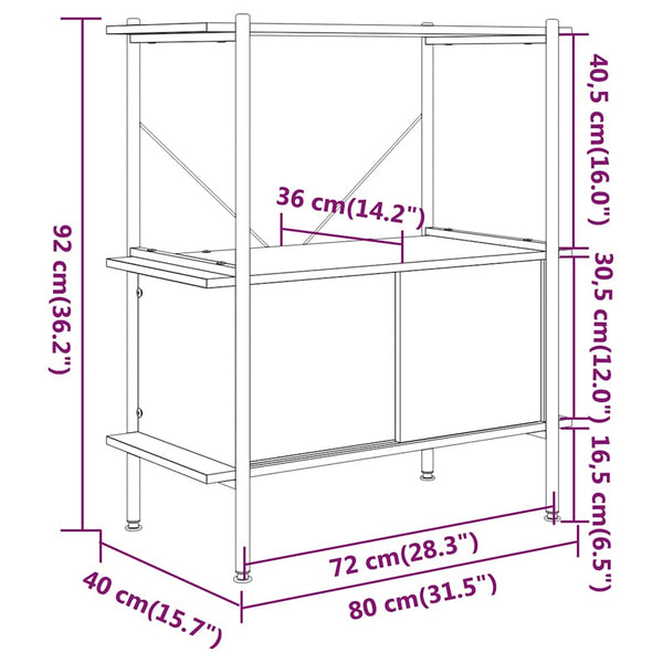 Regal mit Schrank, 80x40x92 cm