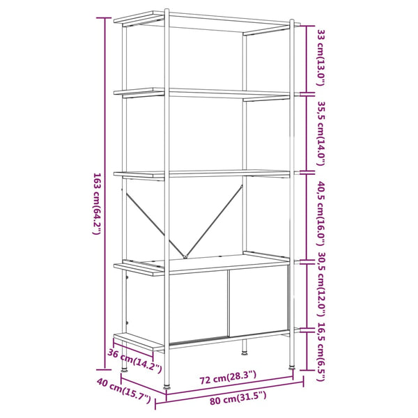 Regal mit Schrank, 5 Böden, 80x40x163 cm