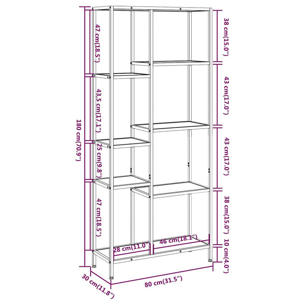 Bücherregal 80x30x180 cm Stahl/Holz