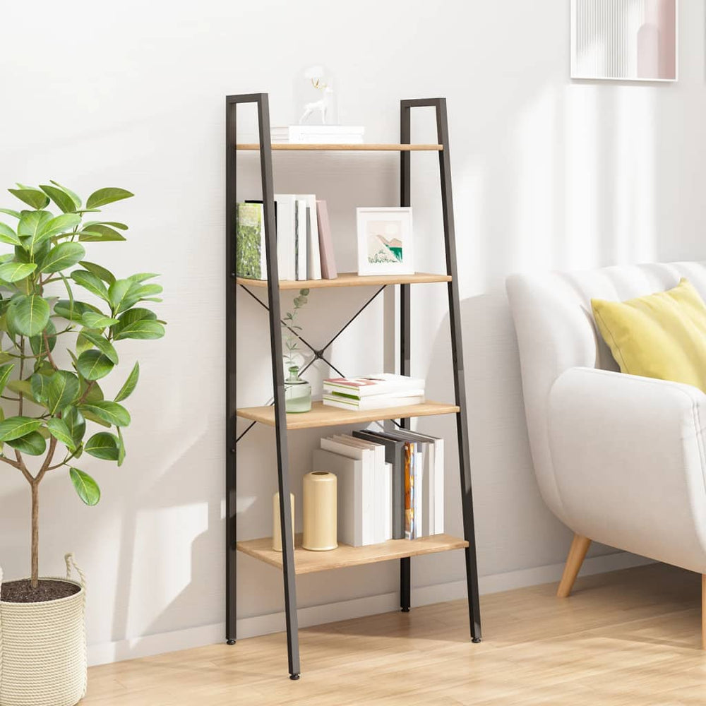 Standregal mit 4 Böden, Hellbraun & Schwarz, 140 cm