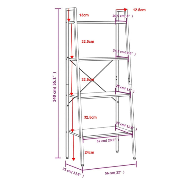 Standregal Dunkelbraun Schwarz 56x35x140 cm