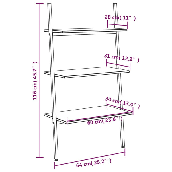 Hellbraunes Anlehnregal mit 3 Ablagen