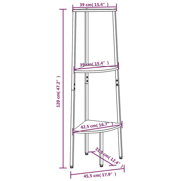 vidaXL Étagère d'angle à 3 niveaux marron clair et noir 45,5x31,5x120 cm