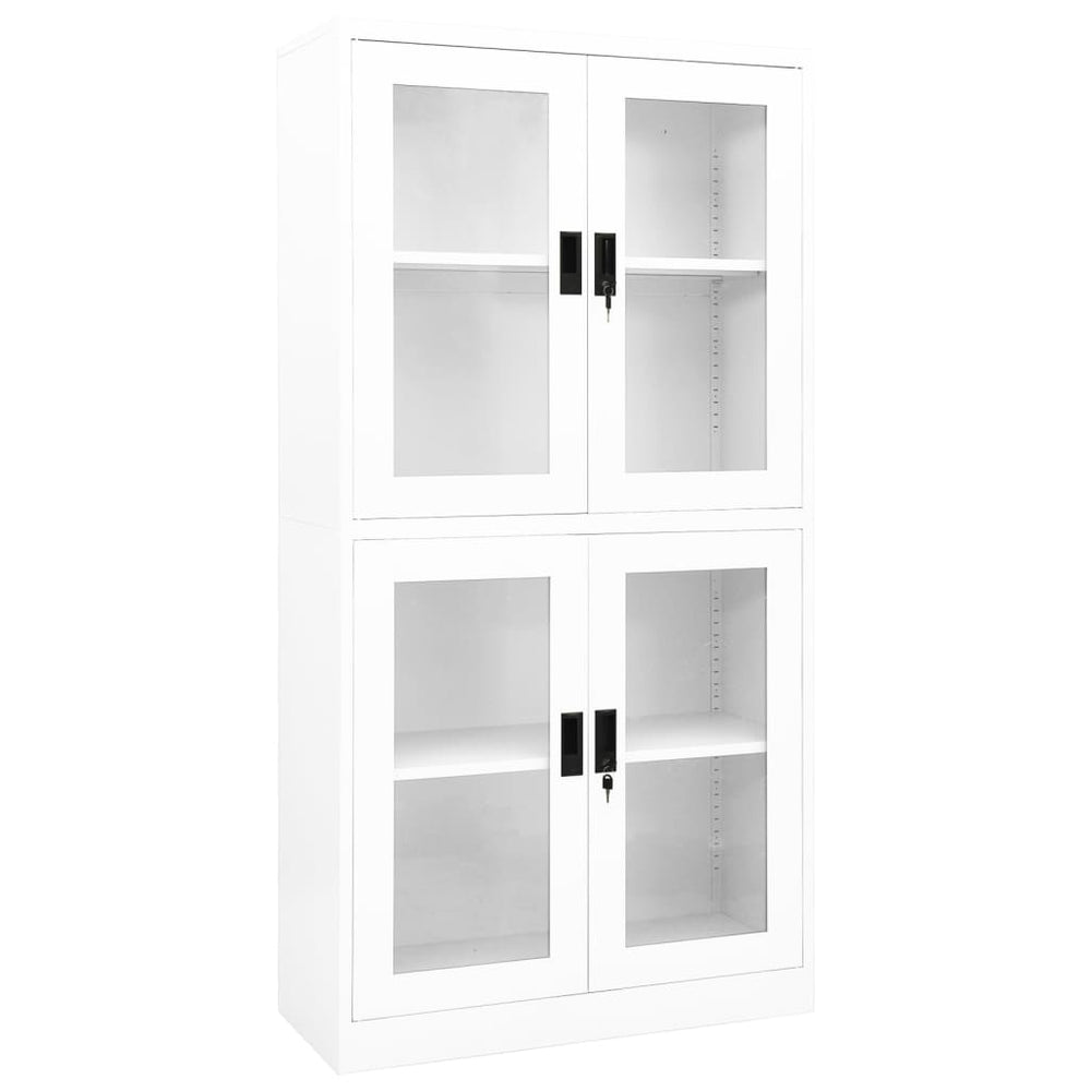 Weißer Büroschrank aus Stahl und Hartglas