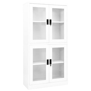 Weißer Büroschrank aus Stahl und Hartglas
