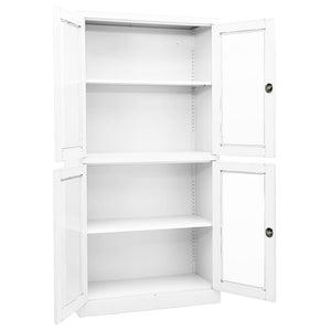 Weißer Büroschrank aus Stahl und Hartglas