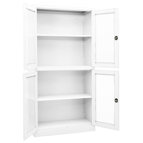 Weißer Büroschrank aus Stahl und Hartglas