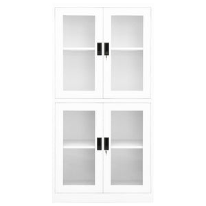 Weißer Büroschrank aus Stahl und Hartglas