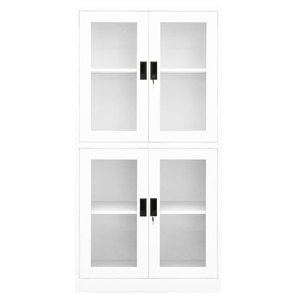 Weißer Büroschrank aus Stahl und Hartglas