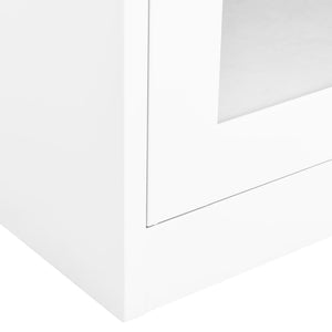 Weißer Büroschrank aus Stahl und Hartglas