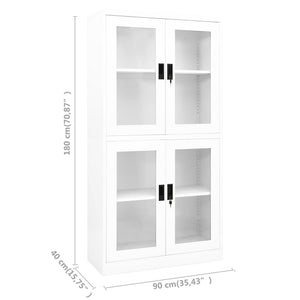Weißer Büroschrank aus Stahl und Hartglas