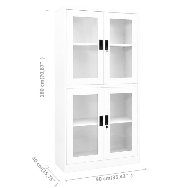 Weißer Büroschrank aus Stahl und Hartglas
