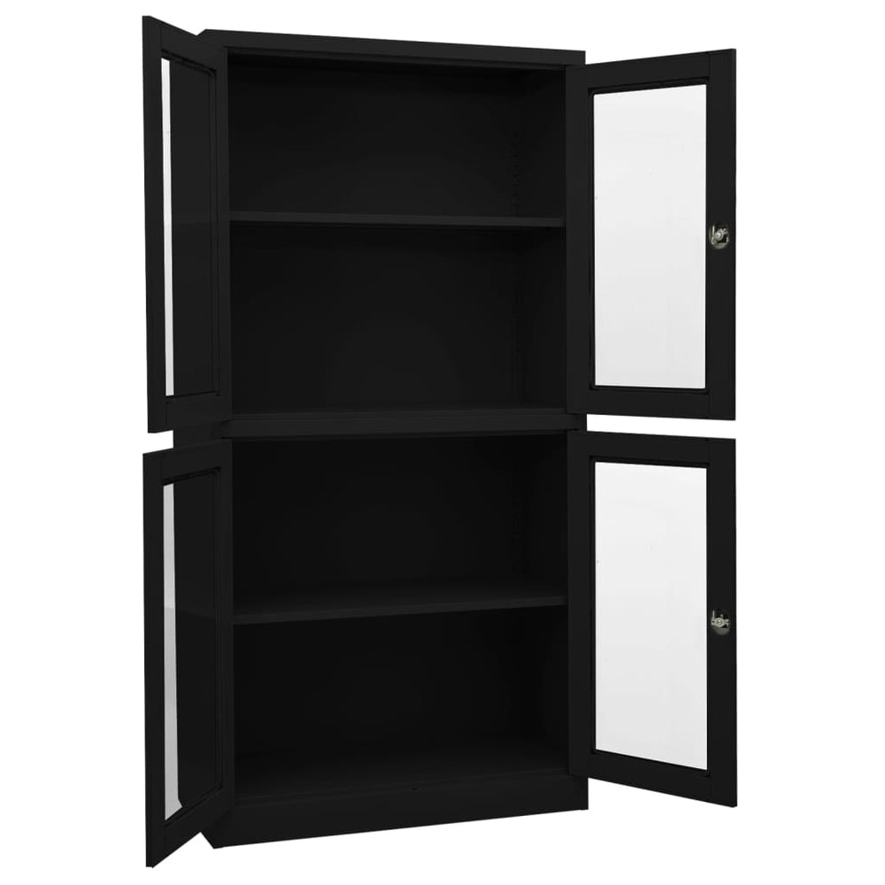 Büroschrank Schwarz Stahl/Hartglas 90x180cm