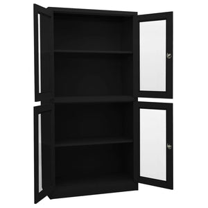 Büroschrank Schwarz Stahl/Hartglas 90x180cm