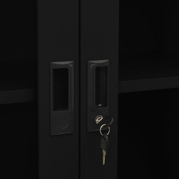 Büroschrank Schwarz Stahl/Hartglas 90x180cm