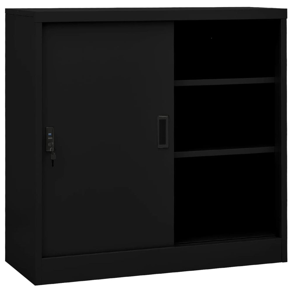 Schwarzer Büroschrank mit Schiebetür 90 cm