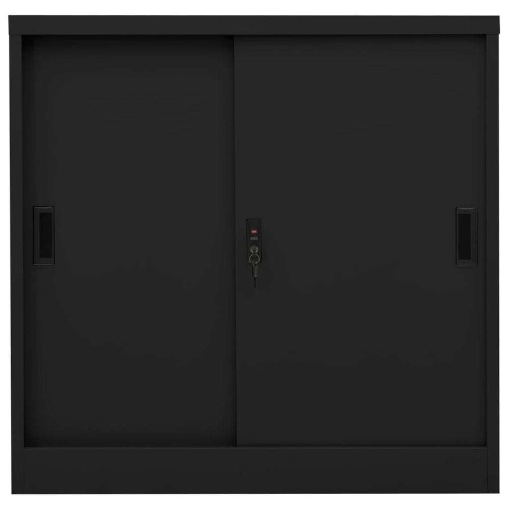 Schwarzer Büroschrank mit Schiebetür 90 cm