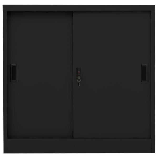 Schwarzer Büroschrank mit Schiebetür 90 cm