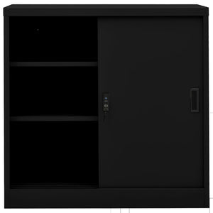 Schwarzer Büroschrank mit Schiebetür 90 cm