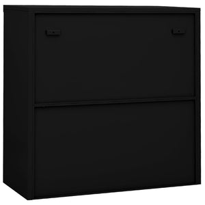 Schwarzer Büroschrank mit Schiebetür 90 cm