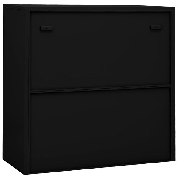 Schwarzer Büroschrank mit Schiebetür 90 cm