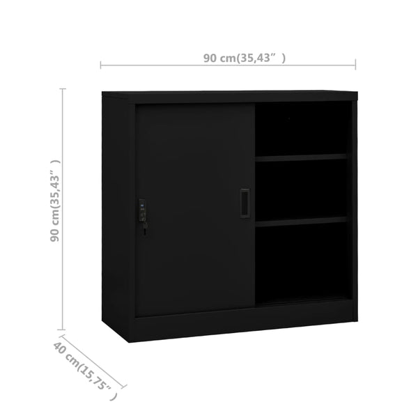 Schwarzer Büroschrank mit Schiebetür 90 cm