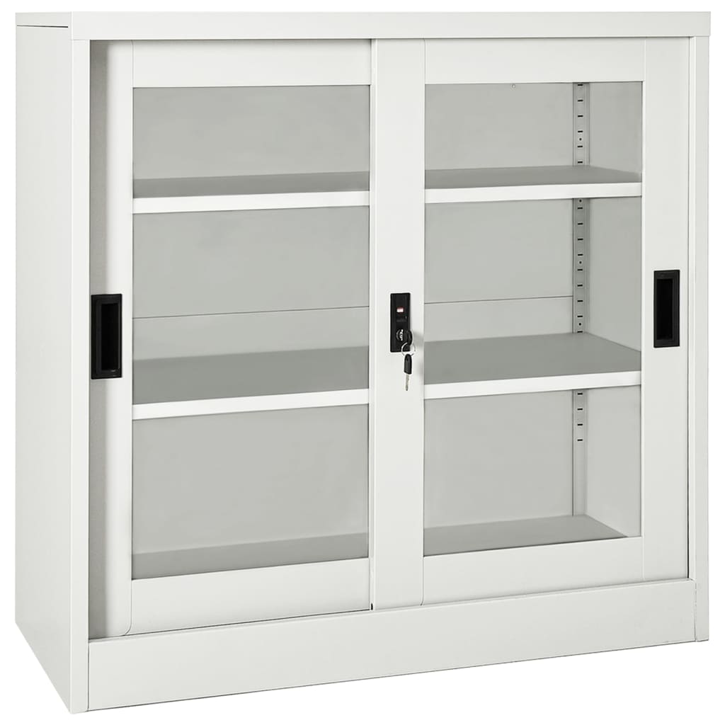 Hellgrauer Stahlschrank mit Schiebetür 90x90 cm