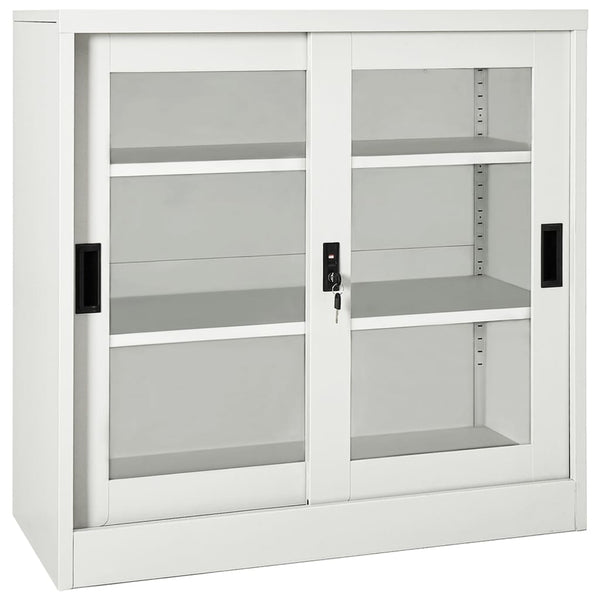 Hellgrauer Stahlschrank mit Schiebetür 90x90 cm
