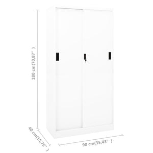 Weißer Büroschrank mit Schiebetür 90x40x180 cm