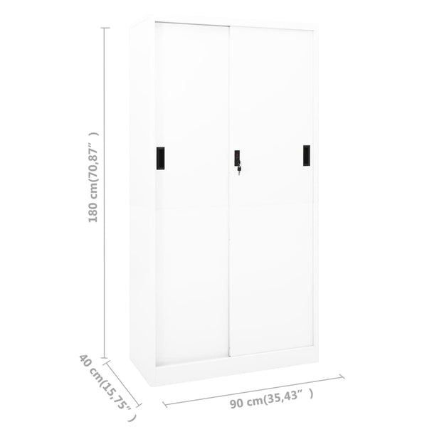 Weißer Büroschrank mit Schiebetür 90x40x180 cm