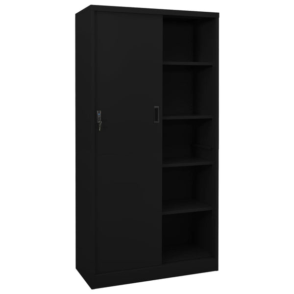 Büroschrank Schiebetür Schwarz 90x40x180 cm