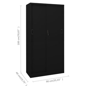 Büroschrank Schiebetür Schwarz 90x40x180 cm