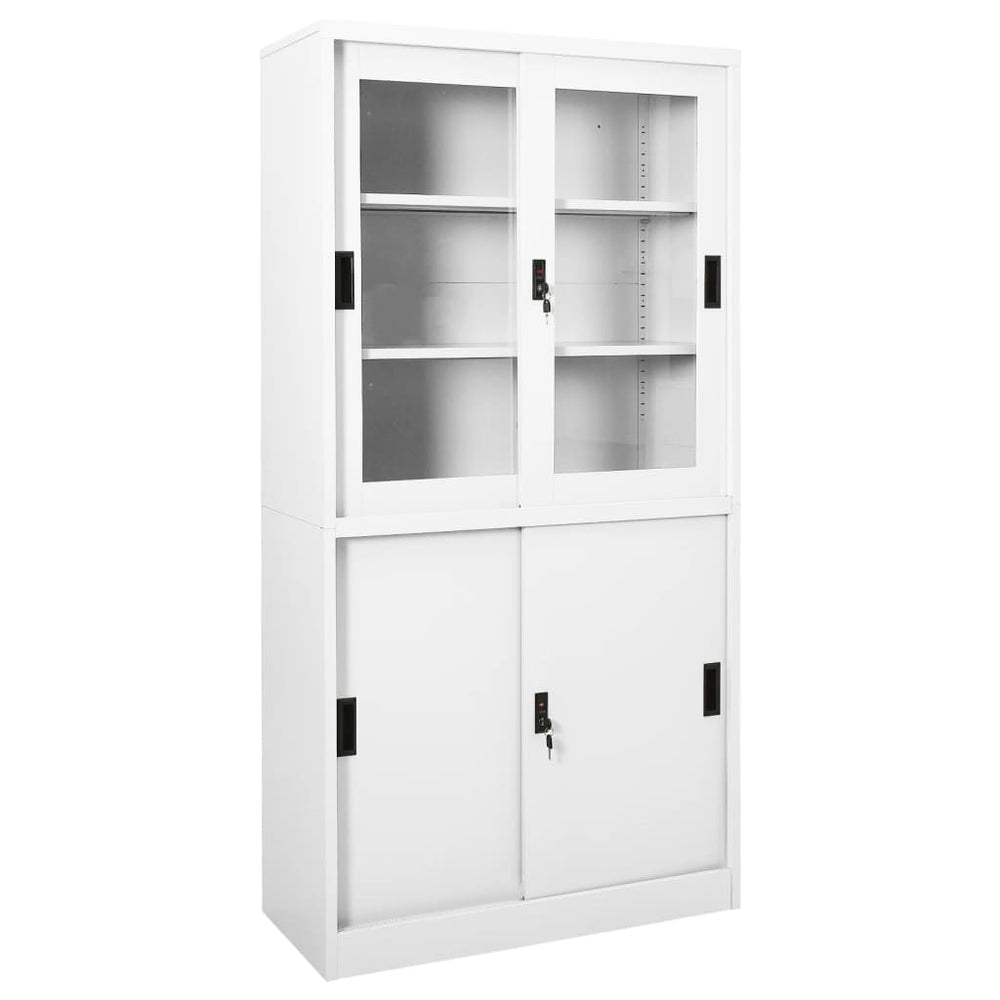 Büroschrank mit Schiebetüren, Stahl, Weiß
