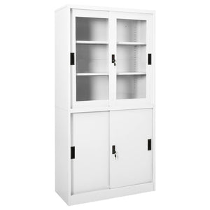 Büroschrank mit Schiebetüren, Stahl, Weiß