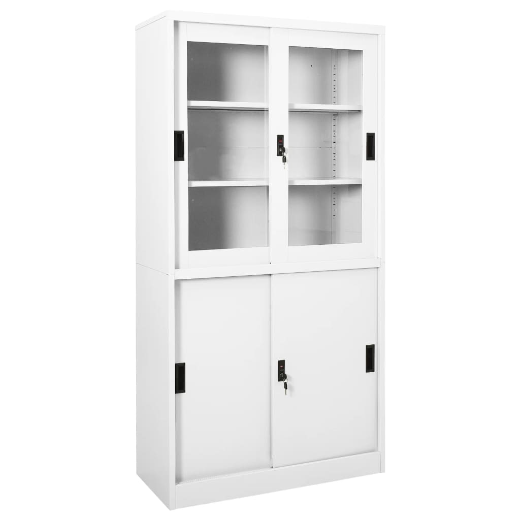 Büroschrank mit Schiebetüren, Stahl, Weiß