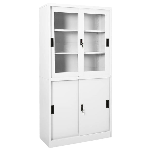 Büroschrank mit Schiebetüren, Stahl, Weiß