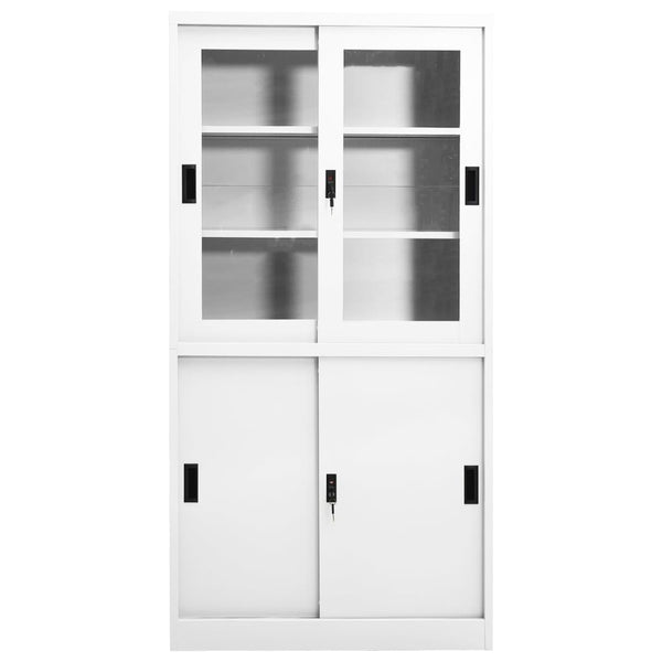 Büroschrank mit Schiebetüren, Stahl, Weiß