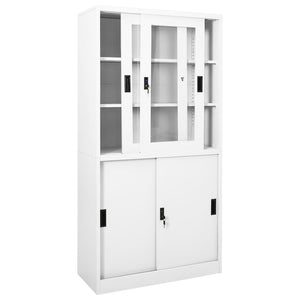 Büroschrank mit Schiebetüren, Stahl, Weiß