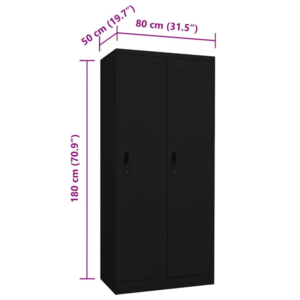 Schwarzer Stahlschrank 80x50x180 cm