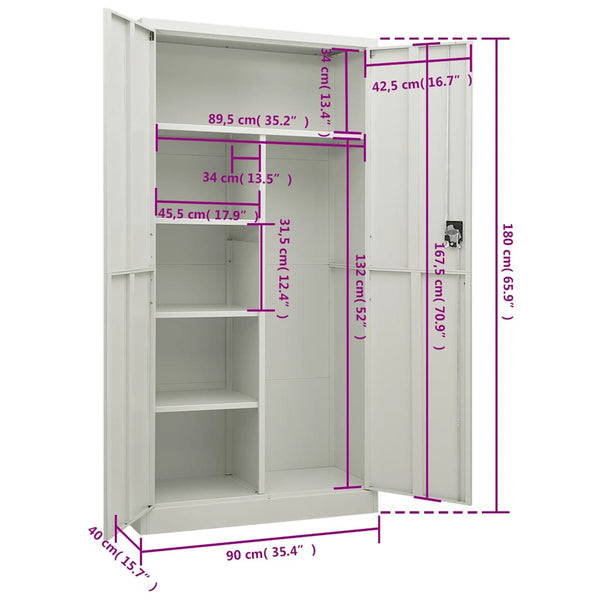 Hellgrauer Stahlschrank 90x40x180cm