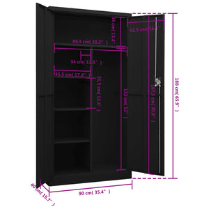 Schwarzer Stahlschrank, 90x40x180 cm
