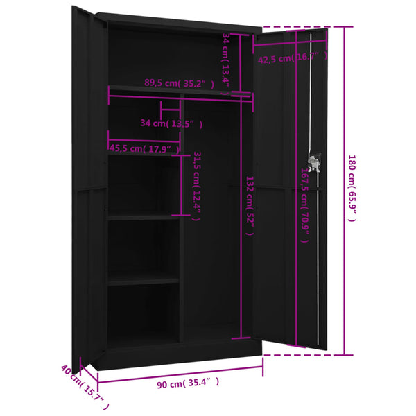 Schwarzer Stahlschrank, 90x40x180 cm