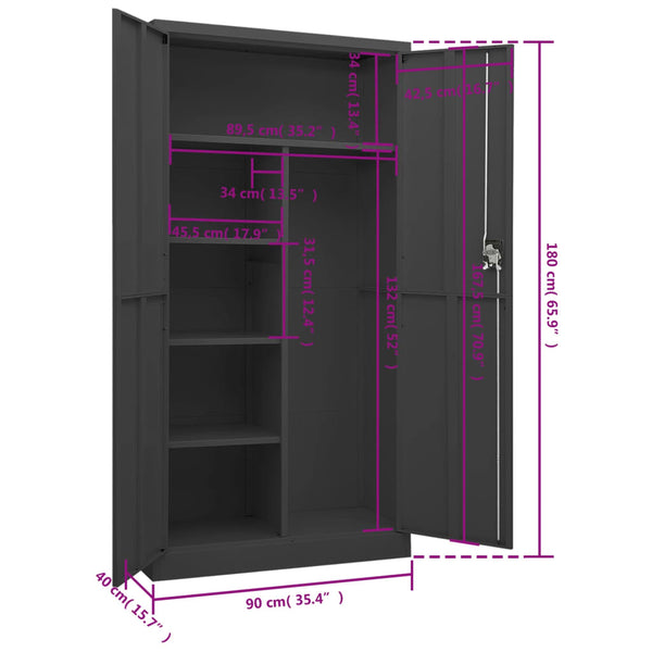 Anthrazit Schließfachschrank 90x40x180 cm