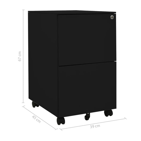 Schwarzer Aktenschrank mit Rollen