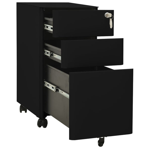 Rollbarer Aktenschrank Schwarz, 30x45x59 cm