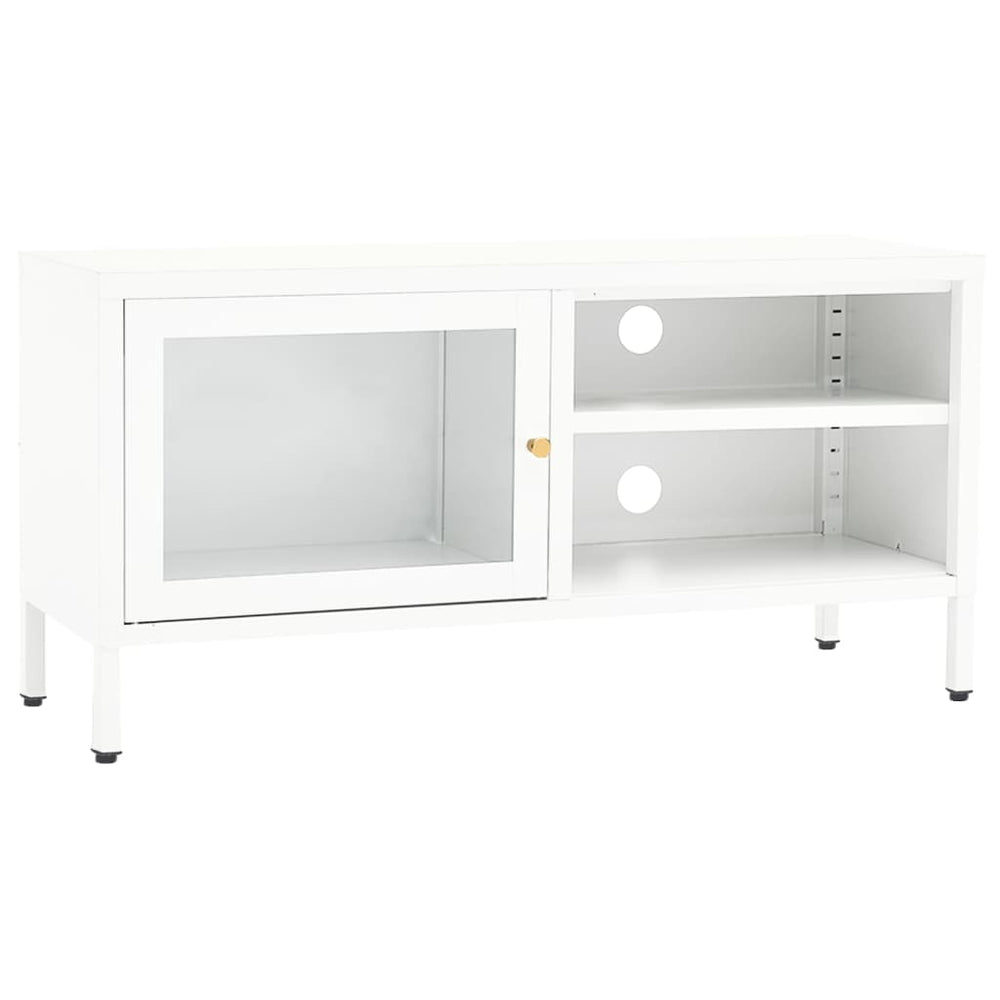 vidaXL Meuble TV Blanc 90x30x44 cm Acier et Verre