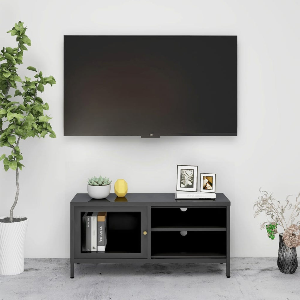 vidaXL Meuble TV anthracite 90x30x44 cm acier et verre